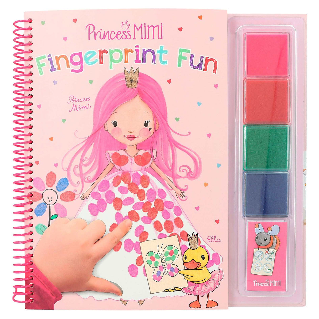 Princess Mimi Fingerprint Malbuch mit 23 Motiven und 4 bunten Stempelkissen zum Fingerstempeln für Kinder ab 4 Jahren