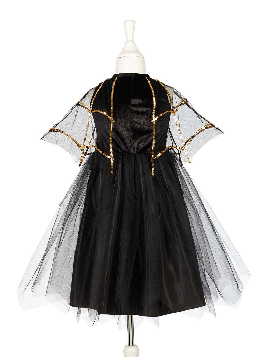 Hexenkostüm Kleid mit Spinnennetz-Umhang und Sternen für Kinder 5-7 Jahre