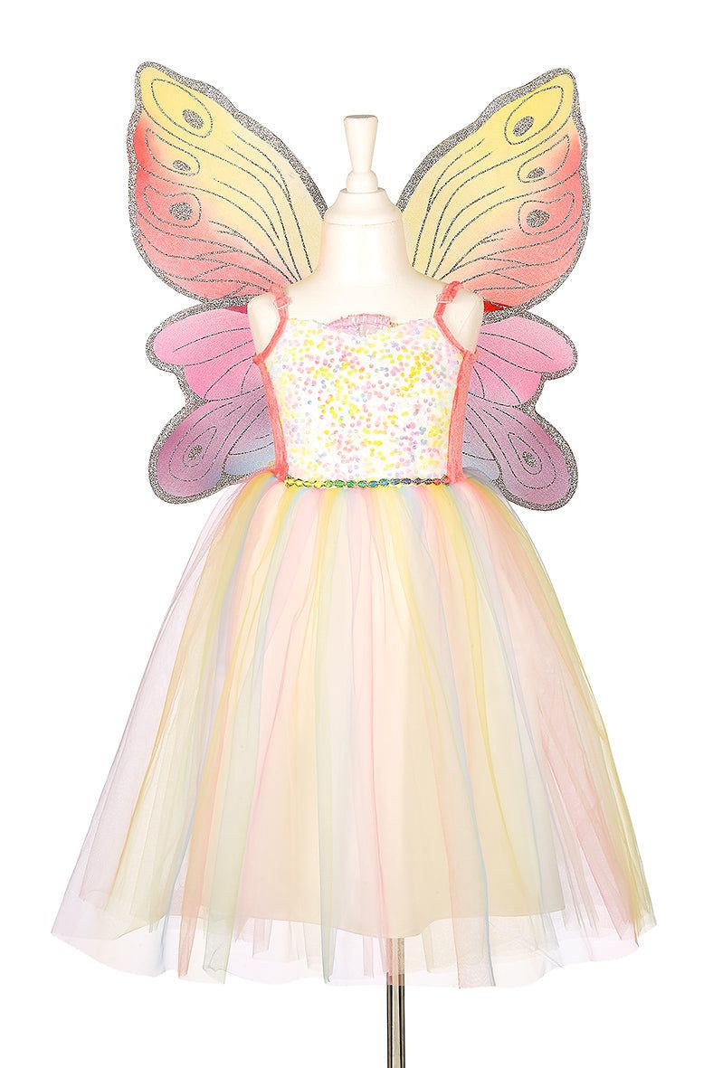 Kleid & Flügel Valerie Feenkostüm für 8-10 Jahre mit glitzernden Pailletten und märchenhaften Farben