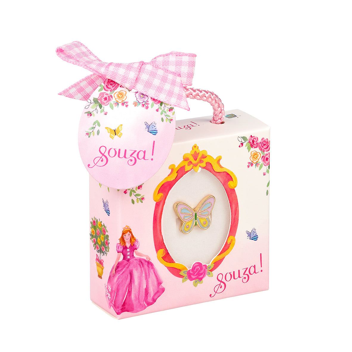 Verstellbarer Kinder-Ring in Geschenkbox mit funkelnden Strasssteinen und goldenem Rand von Souza