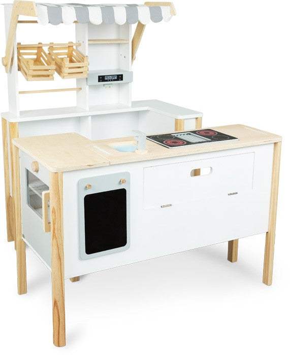 Multifunktionaler Kaufladen aus Holz mit Kasse, Scanner und flexiblem Verkaufsbereich für Kinder ab 2 Jahren