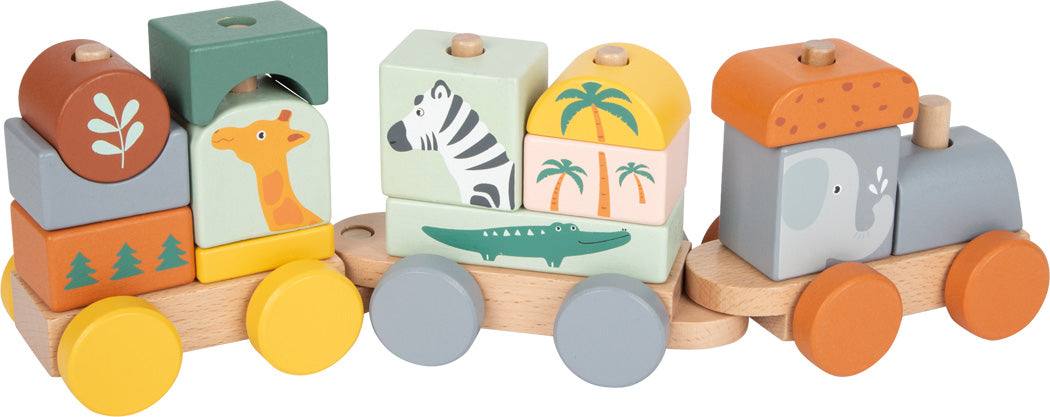 Holzzug Safari aus Holz mit Safari-Tieren als Steckspielzeug für Kinder ab 12 Monaten