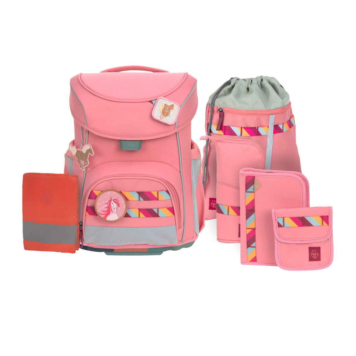 Schulranzen Set 7-teilig Slim Unique pink mit viel Stauraum und reflektierenden Elementen