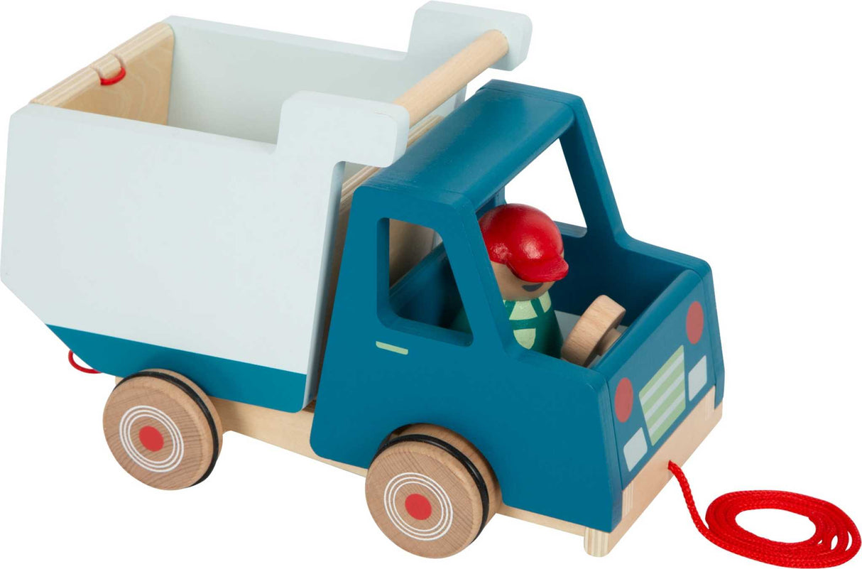 Nachzieh-Fahrzeug Kipplaster aus Holz mit kippbarer Mulde und gummierten Rädern für Kinder ab 18 Monate
