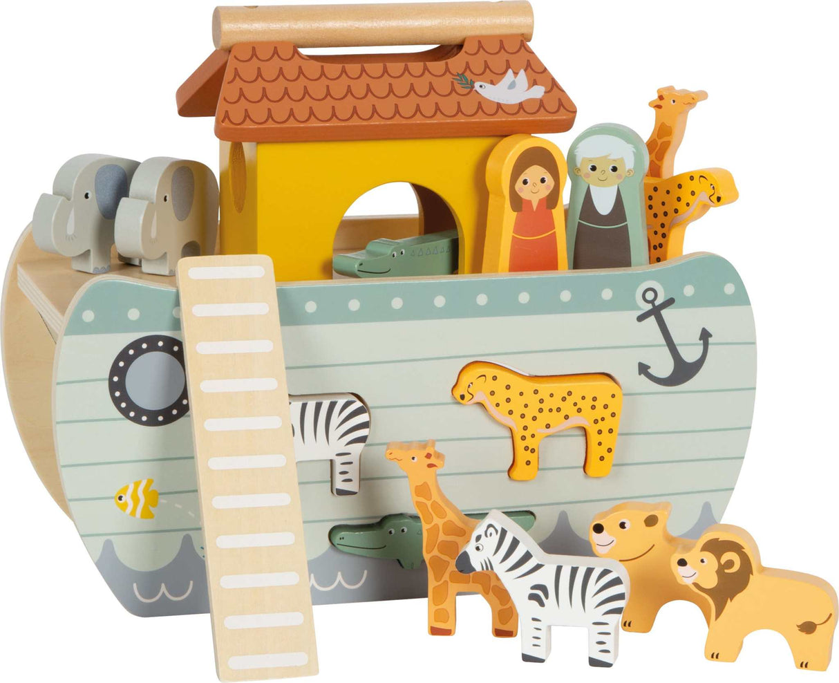 Holz Steckspiel Arche Noah mit 15 Steckfiguren für motorische Förderung und fantasievolles Spielen