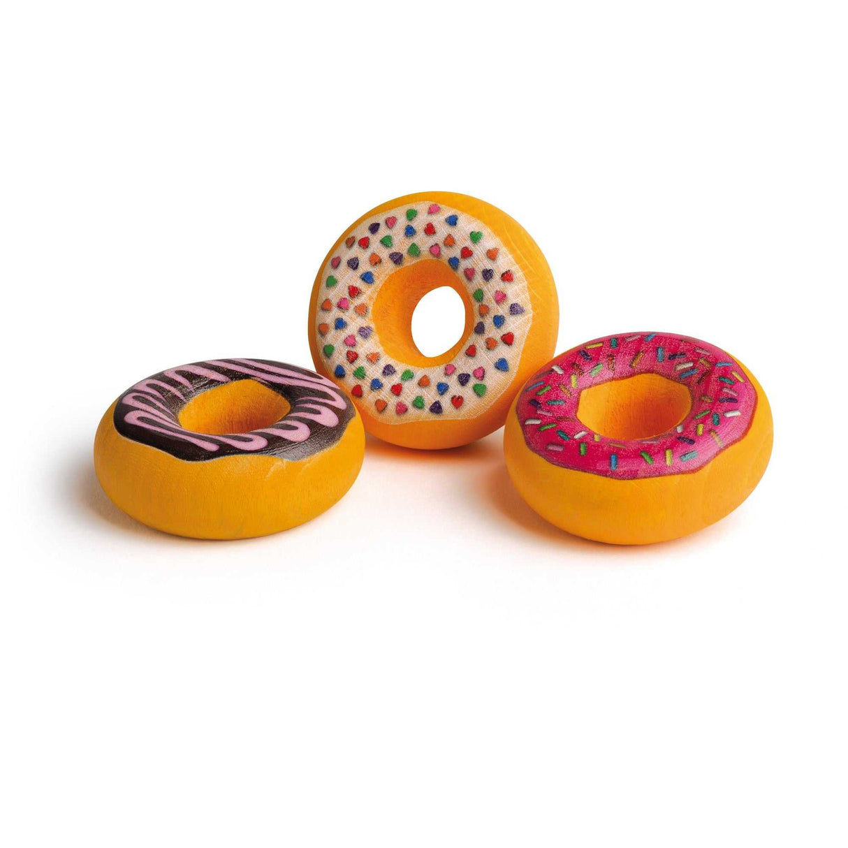 Bunte Holz-Doughnuts aus Buchenholz für Kinder zum Rollenspiel und Kaufladen-Spiel