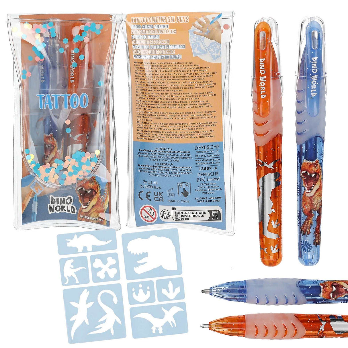 Dino World Tattoo Glitzer Gelstift