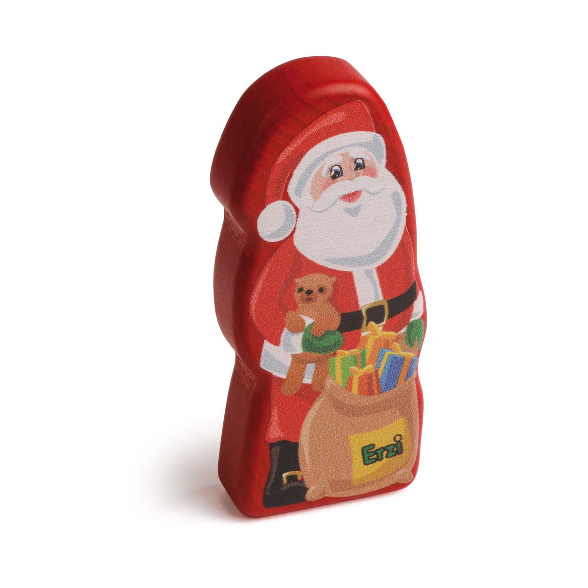 Weihnachtsmann aus Holz, farbig lackiert, pädagogisches Spielzeug von Erzi