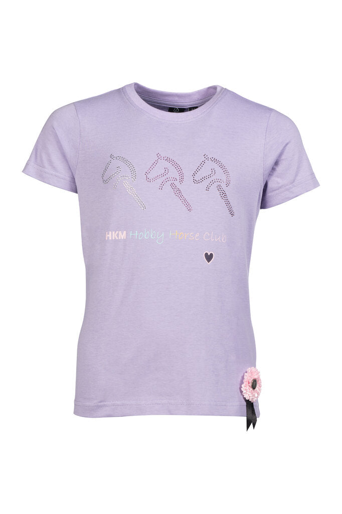 Lavendelfarbenes Hobby Horsing T-Shirt für Kinder mit 3D Turnierschleife und Baumwollmaterial