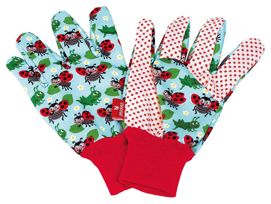 Kinder Gartenhandschuhe Krabbelkäfer mit genoppter Innenfläche und elastischem Bündchen für kleine Hände