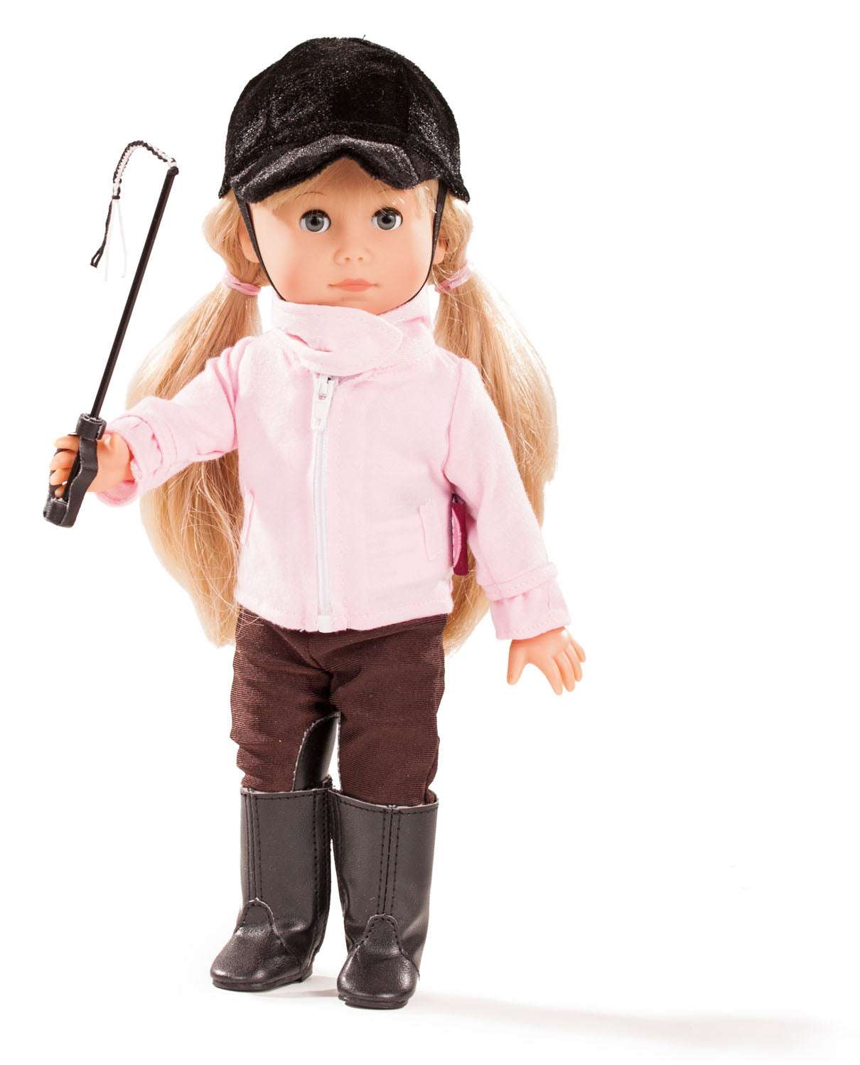 Stehpuppe Mia kinderpuppe mit reitoutfit und kappe posierbar 27 cm