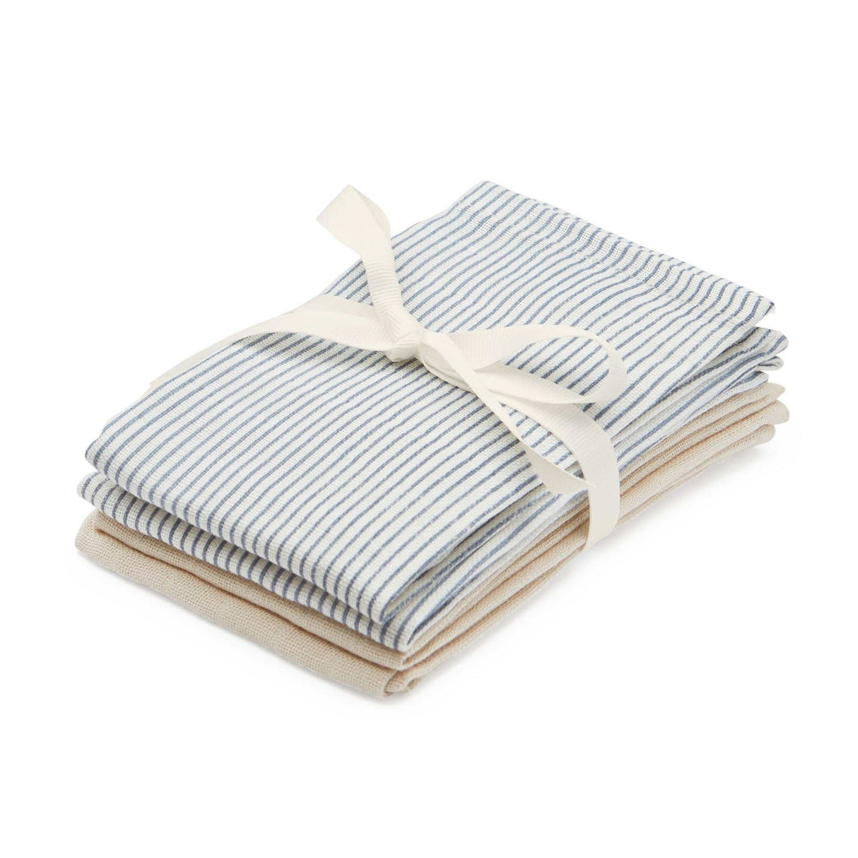 Waschlappen 4er Pack aus 100% Bio-Baumwolle mit klassischen blauen Streifen, 30x30cm, GOTS-zertifiziert