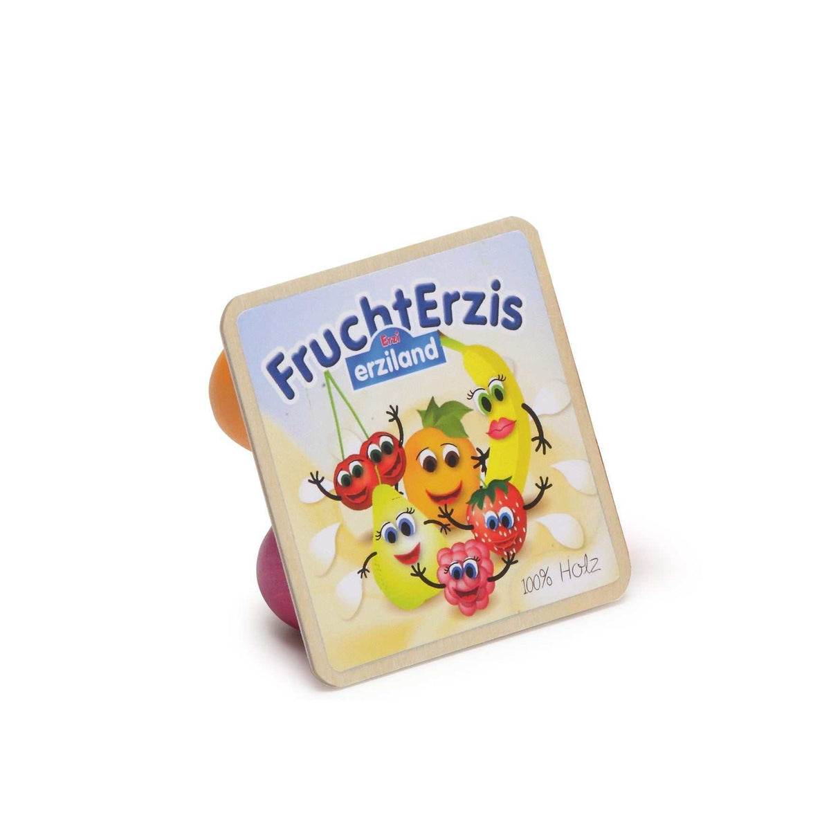 Frucht Erzis bunt lackierte Holz-Fruchtjoghurts im Miniformat für Kaufladen-Spielzeug aus Buchenholz