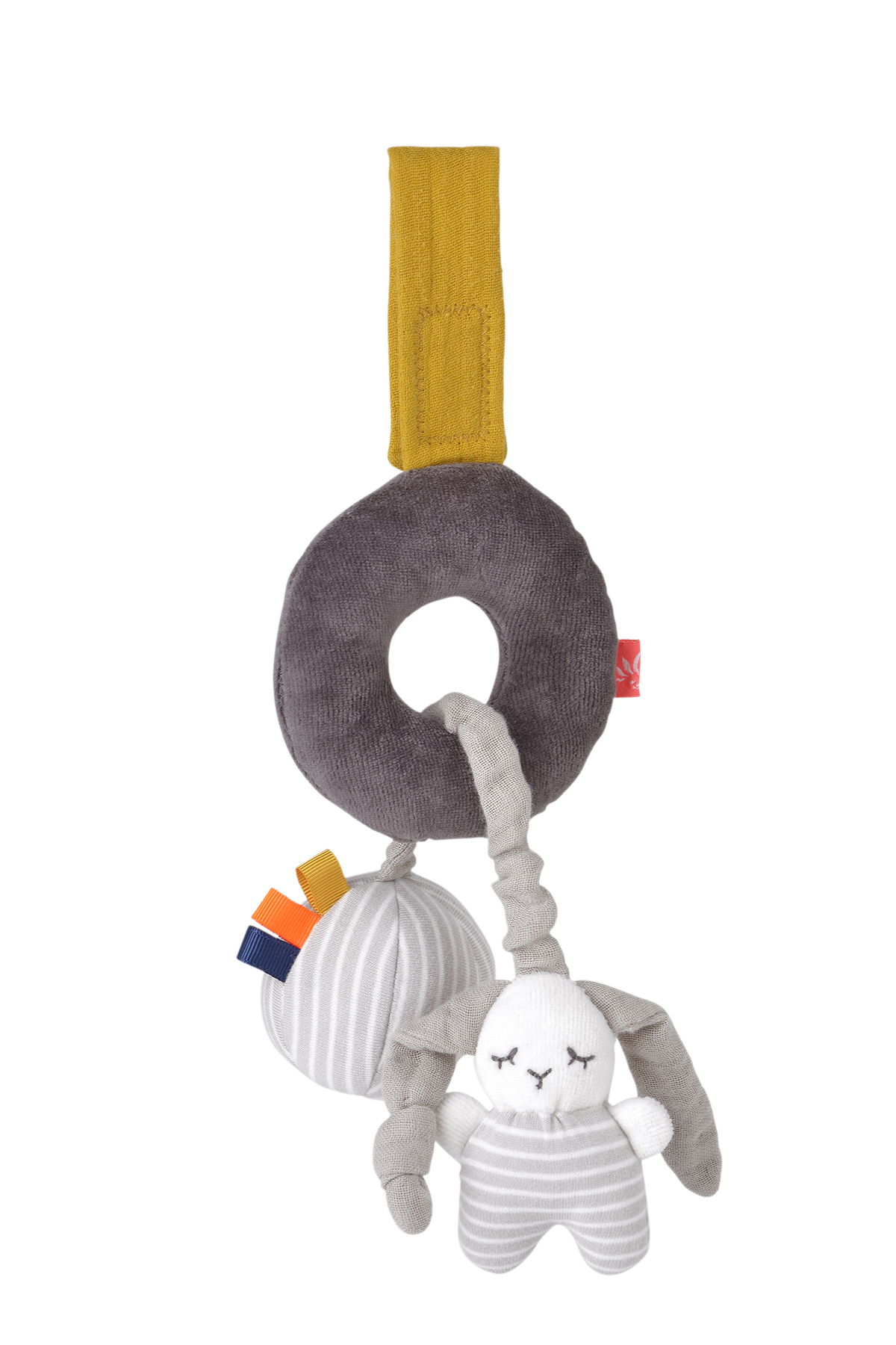 Minimobile Hase aus 100% Biobaumwolle für Babys ab 0 Monate, GOTS zertifiziert, aus ökologischen Materialien mit Klettverschluss zur Befestigung am Kinderwagen.