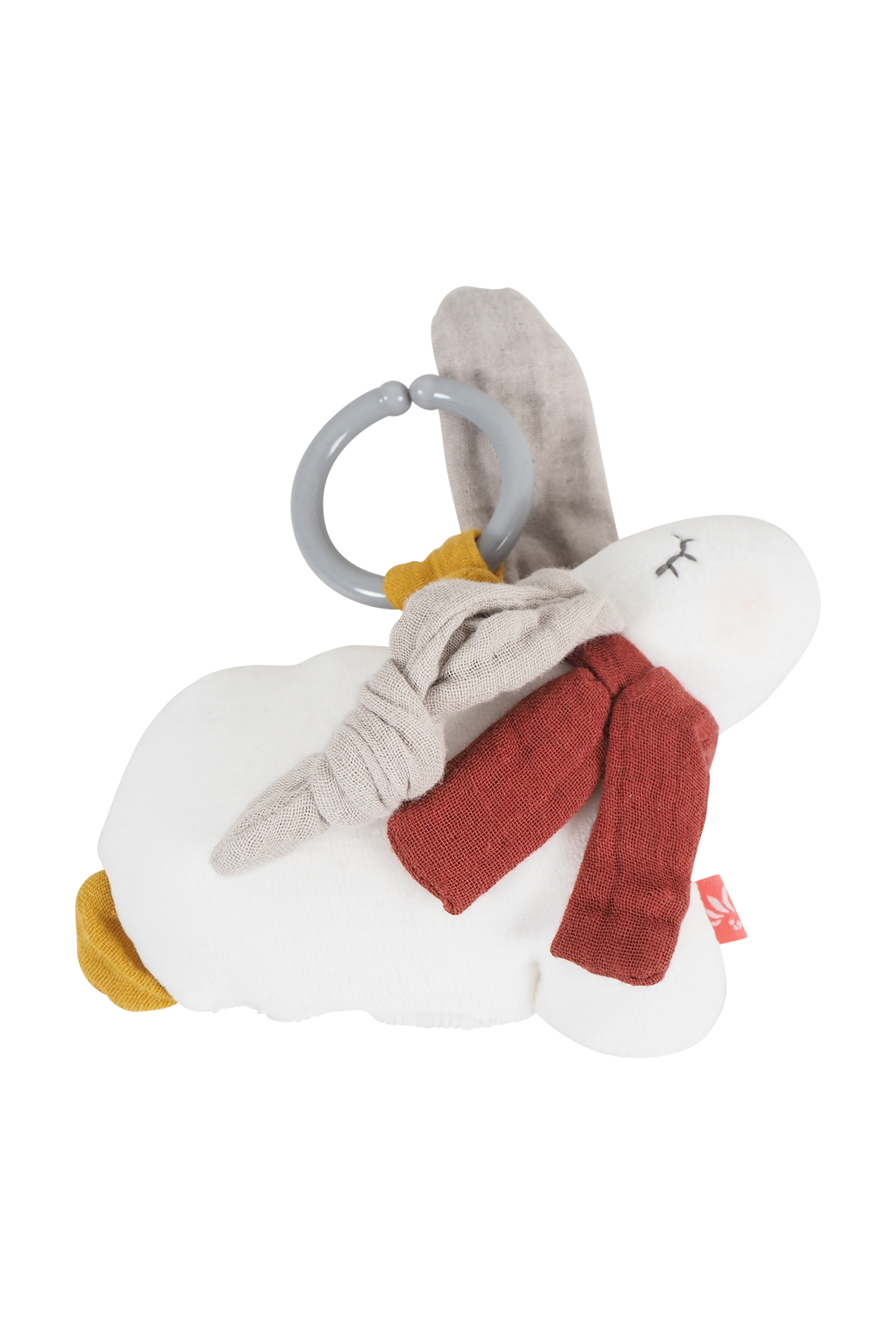 Zappler Hase von Kikadu aus 100% Biobaumwolle, buntes, GOTS zertifiziertes Babyspielzeug zum Ziehen, ideal für Kinderwagen und Babyschale.