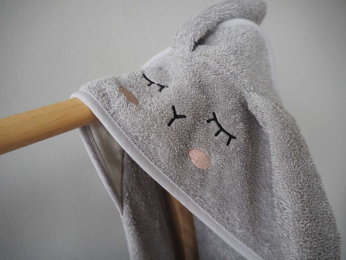 Kapuzen-Handtuch Hase Silbergrau