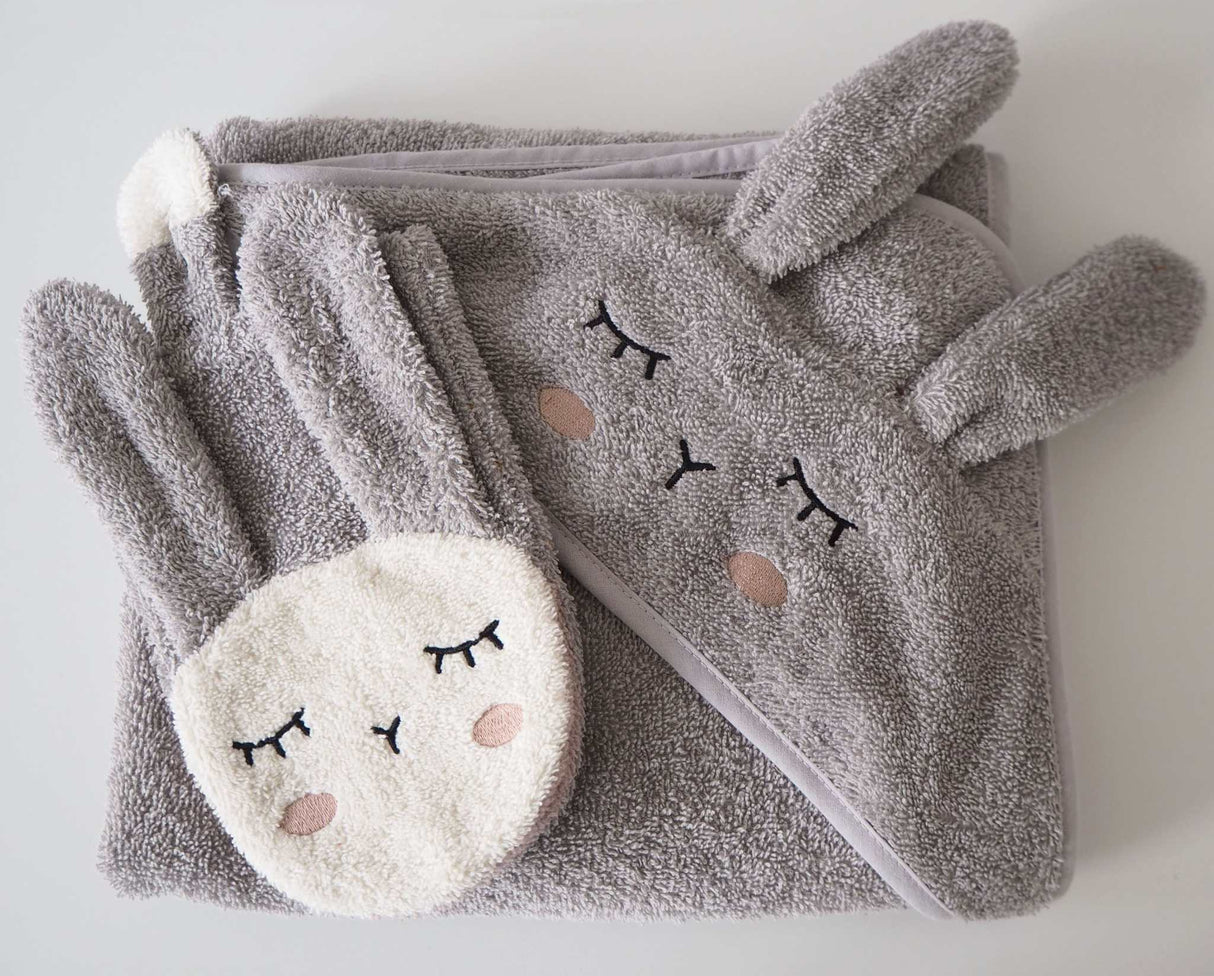 Kapuzen-Handtuch Hase Silbergrau