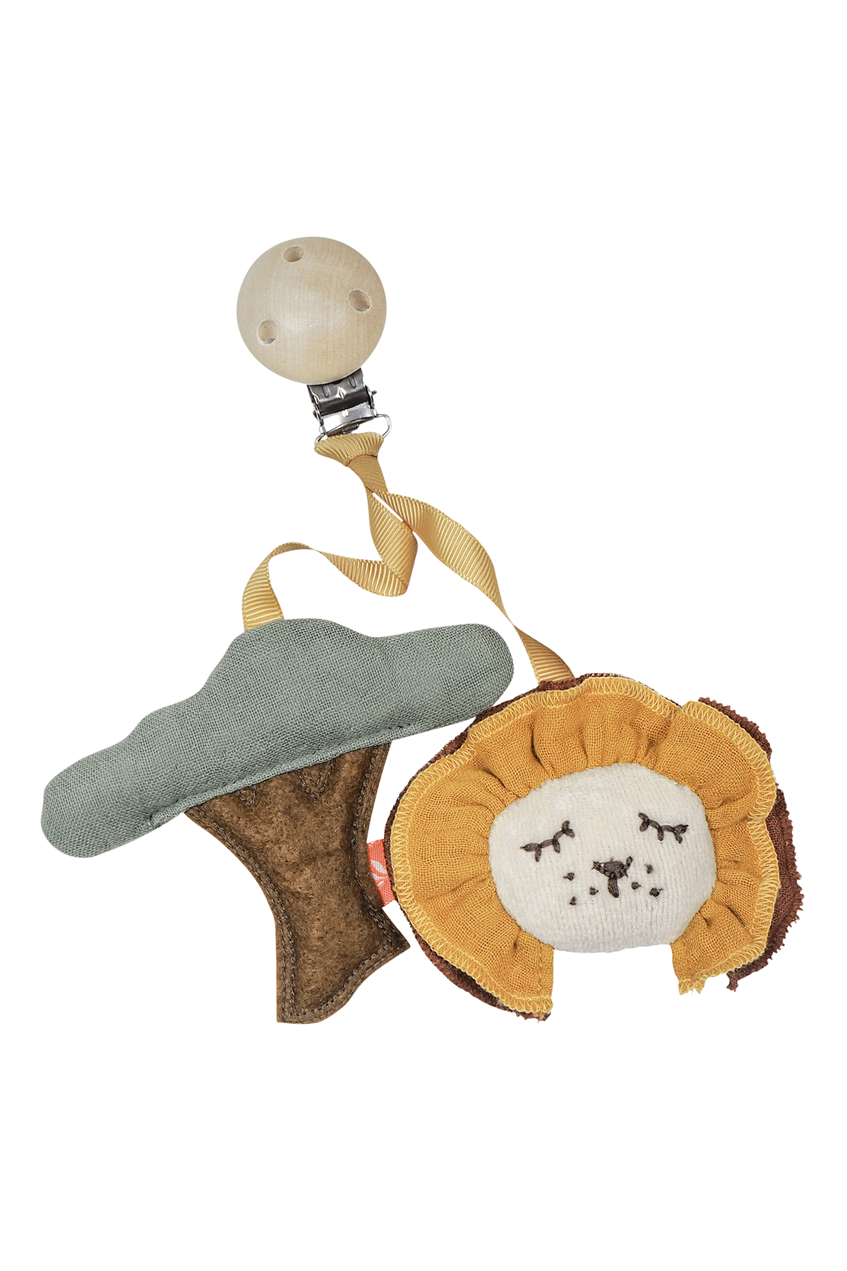 Clip mit Anhänger aus Bio-Baumwolle mit Löwe und Baum für Babys ab Geburt