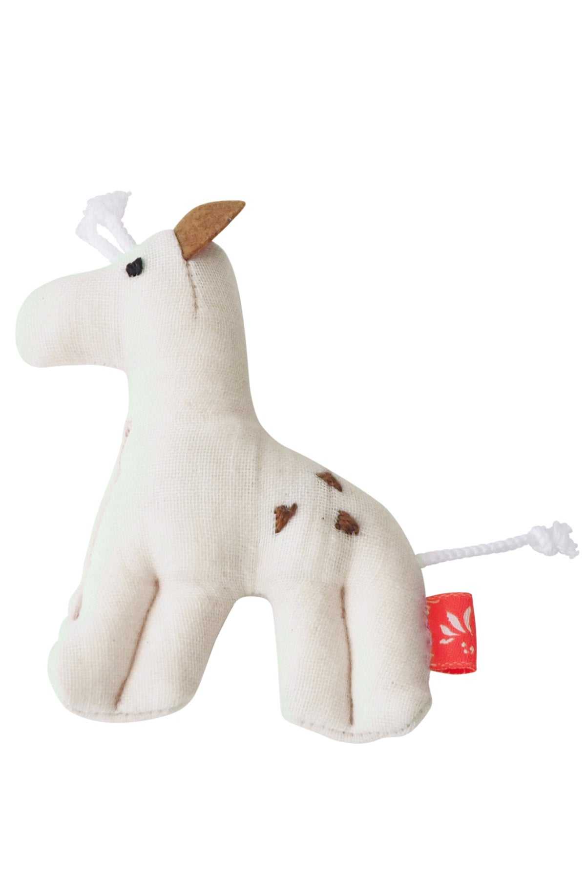 Kleine Rassel Giraffe aus 100% Bio-Baumwolle, handliches Baby-Spielzeug mit Rassel, GOTS-zertifiziert, 11,5x8x2cm, waschbar