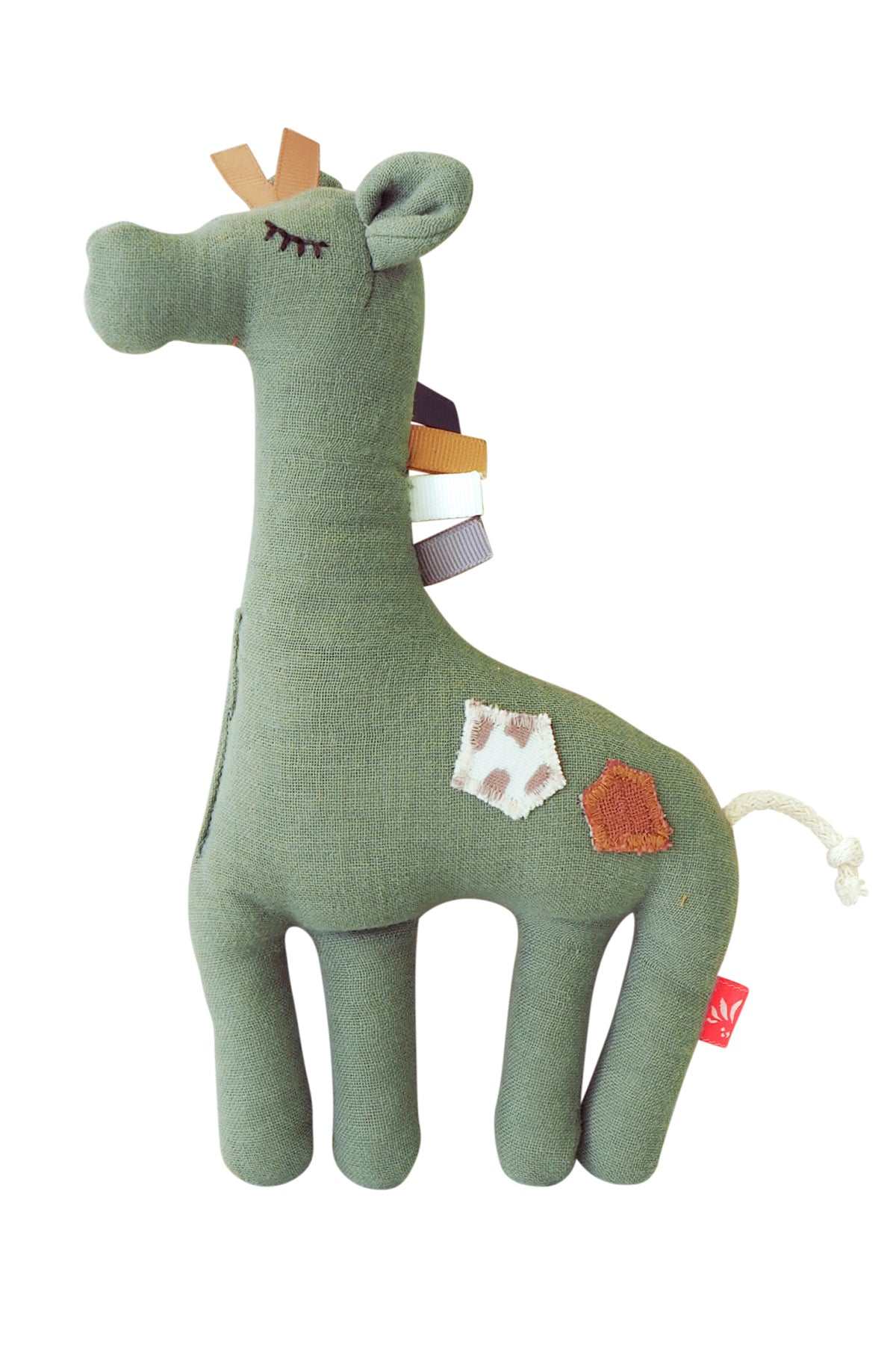 Greifling Giraffe Olive aus 100% Bio-Baumwolle, fördert Babys Fingerfertigkeit, GOTS-zertifiziert, ab 3 Monaten, 24x15x3cm