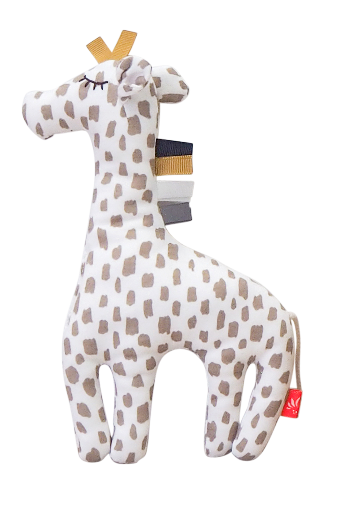 Greifling Giraffe aus der Kikadu Kollektion in Olive und braun-weißem Muster mit Rassel für Babys ab 3 Monaten