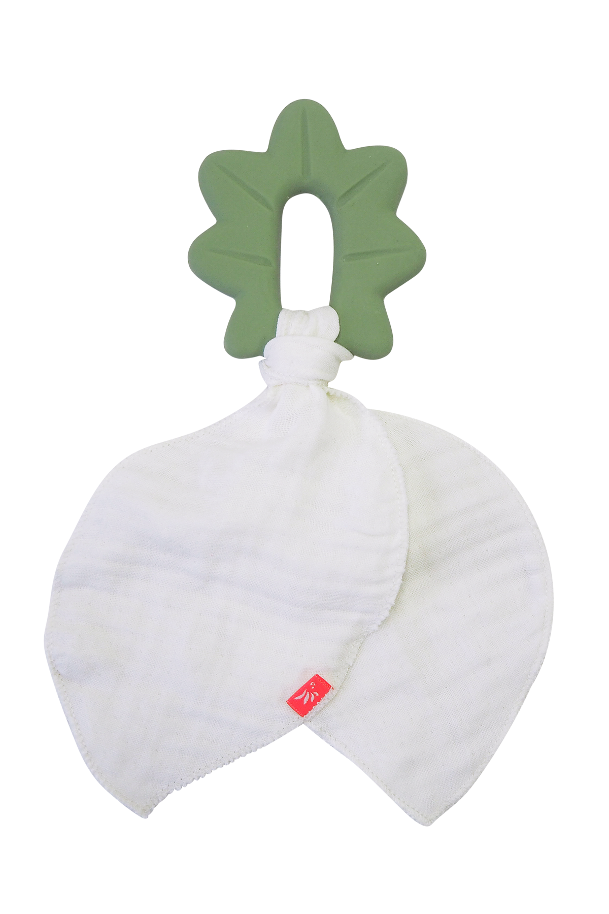 Kautschuk-Beißring Blatt mit abnehmbarem Schmusetuch aus Naturkautschuk und Biobaumwolle für Babys ab 3 Monaten