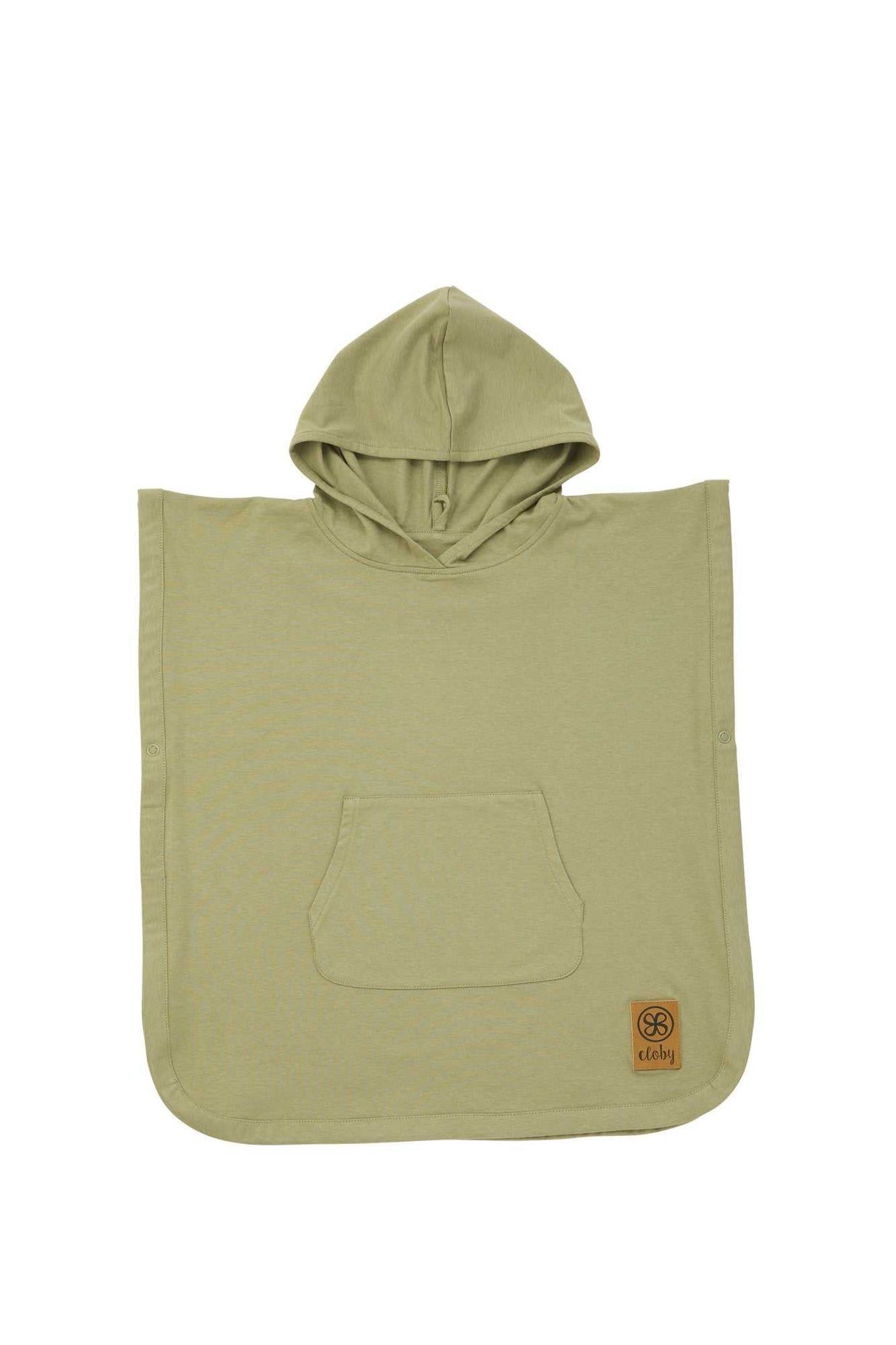 Olive green UV Poncho for toddlers 1-3 years with UPF 50+ sun protection and breathable organic cotton-bamboo blend