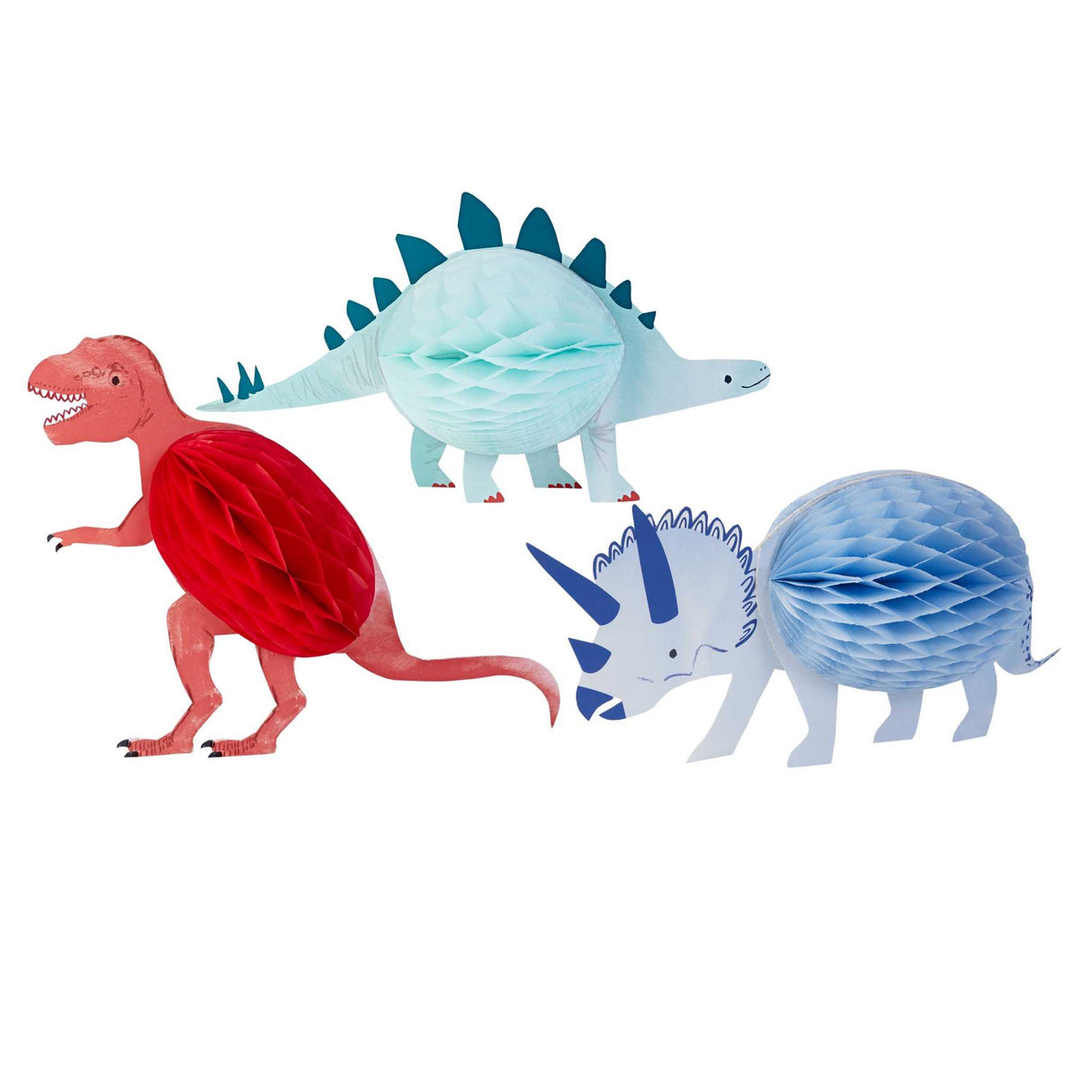 Bunte Honeycomb Dinosaurier Kinderzimmer- und Partydekoration aus Papier mit 3D-Effekt