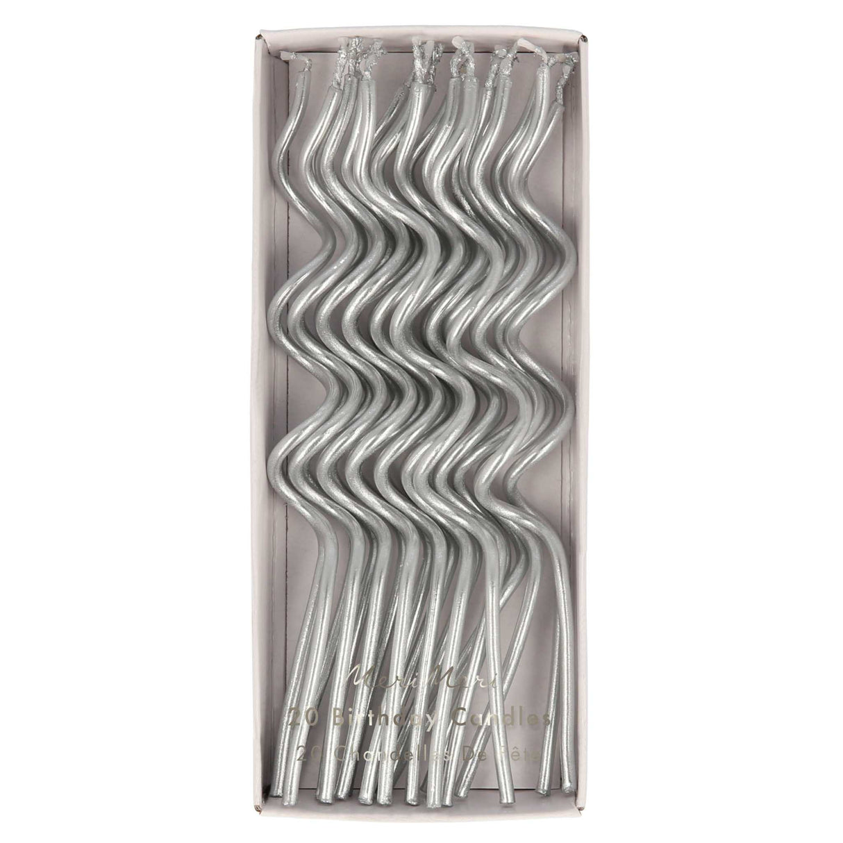 Silberne Swirly Kerzen in wirbelförmiger Form von Meri Meri, 20 Stück, 5 Zoll hohe festliche Kerzen für Torten