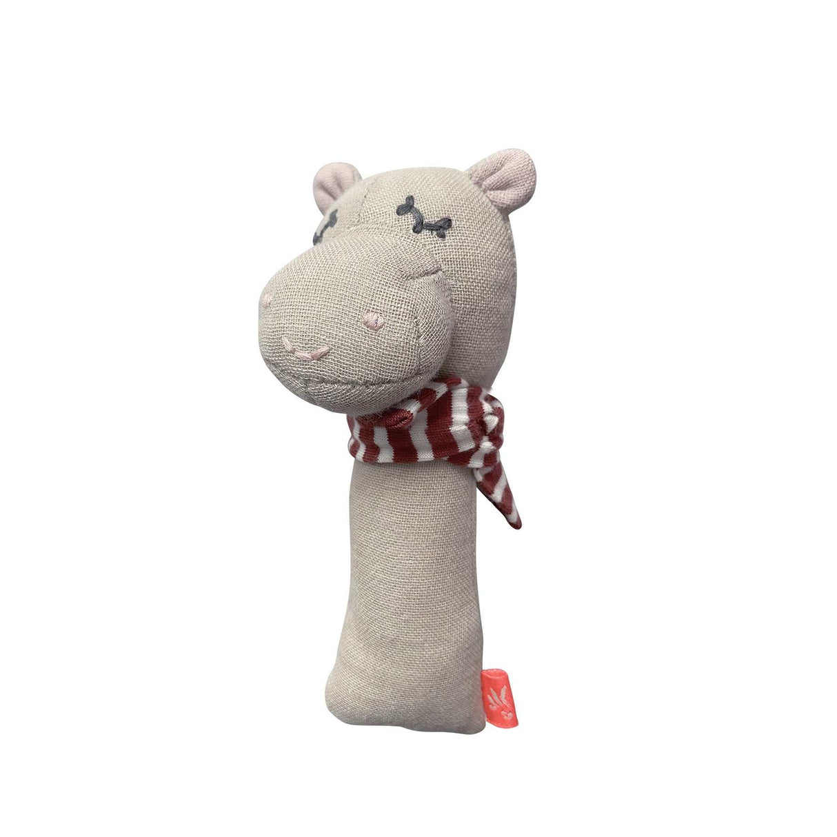 Kleiner Quietscher Hippo aus 100% Biobaumwolle für Babys ab 3 Monaten, fördert Sinne und Motorik