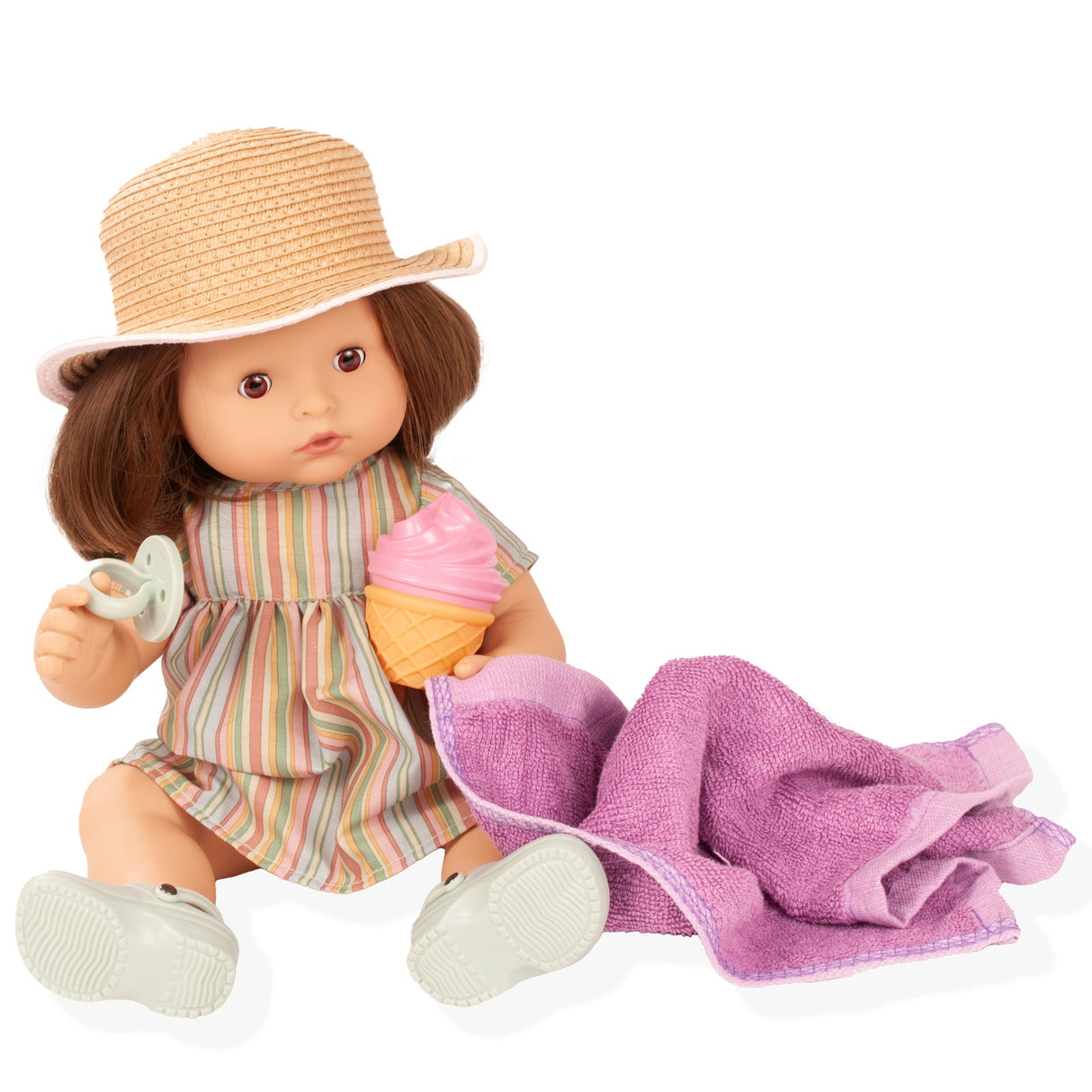 Maxy Aquini Beach Vibes Badepuppe mit braunen Schlafaugen und sommerlichem Outfit