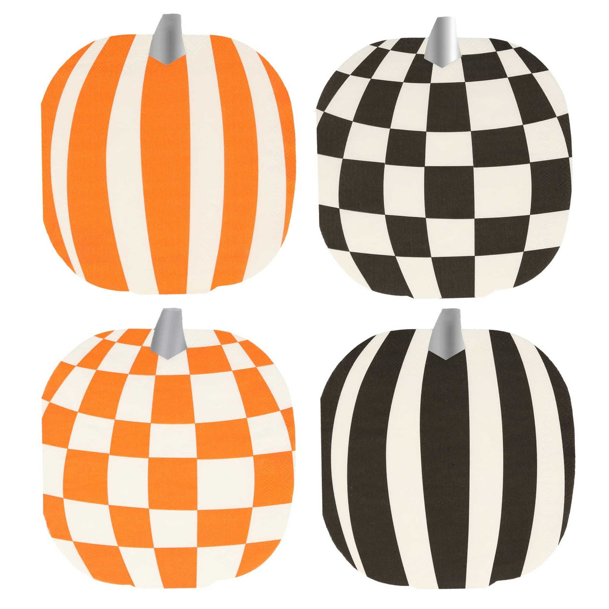 Meri Meri Halloween Kürbisservietten in Orange, Schwarz und Weiß mit Retro-Design, 16 Stück, 3-lagig, 15x16 cm