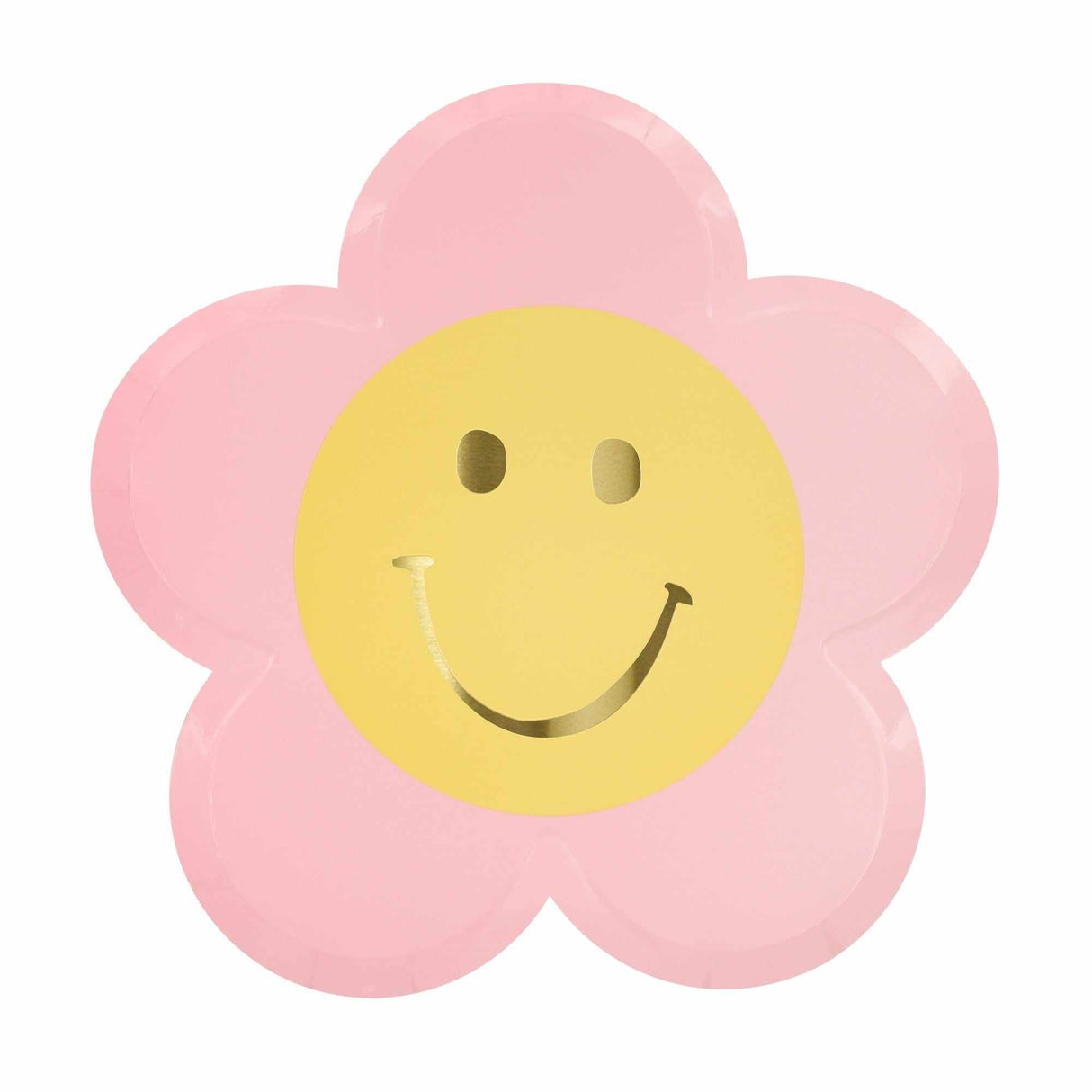 Happy Face Flower pappteller with gold foil details for birthday party