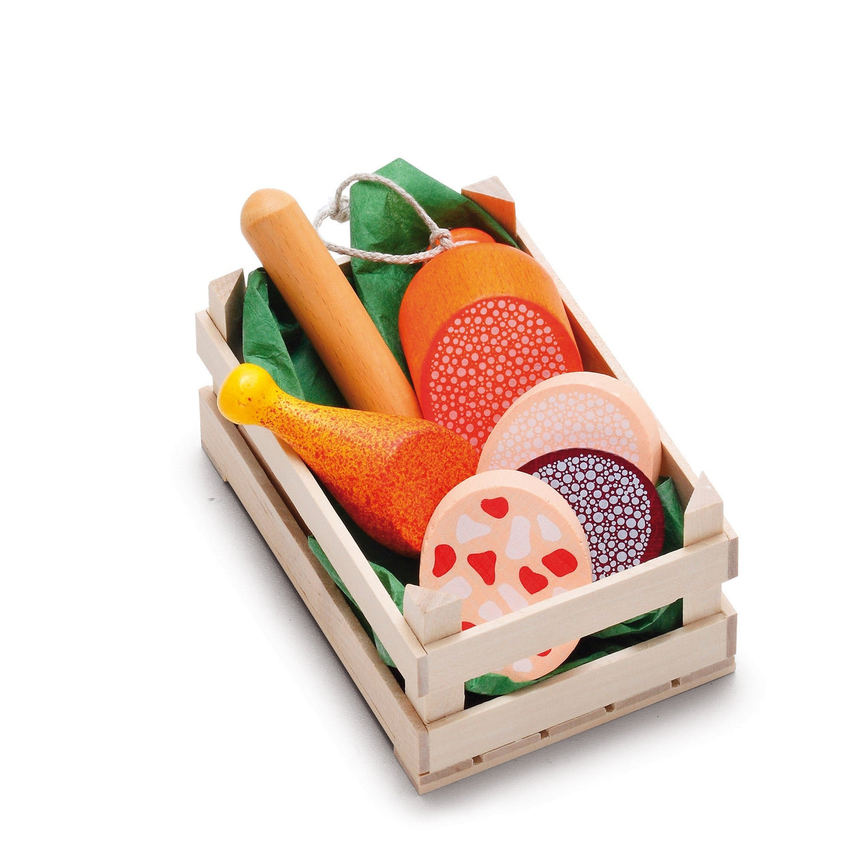 Sortiment Wurstwaren kinder Holzspielzeug Kaufladen Wurstwaren aus Buchenholz.