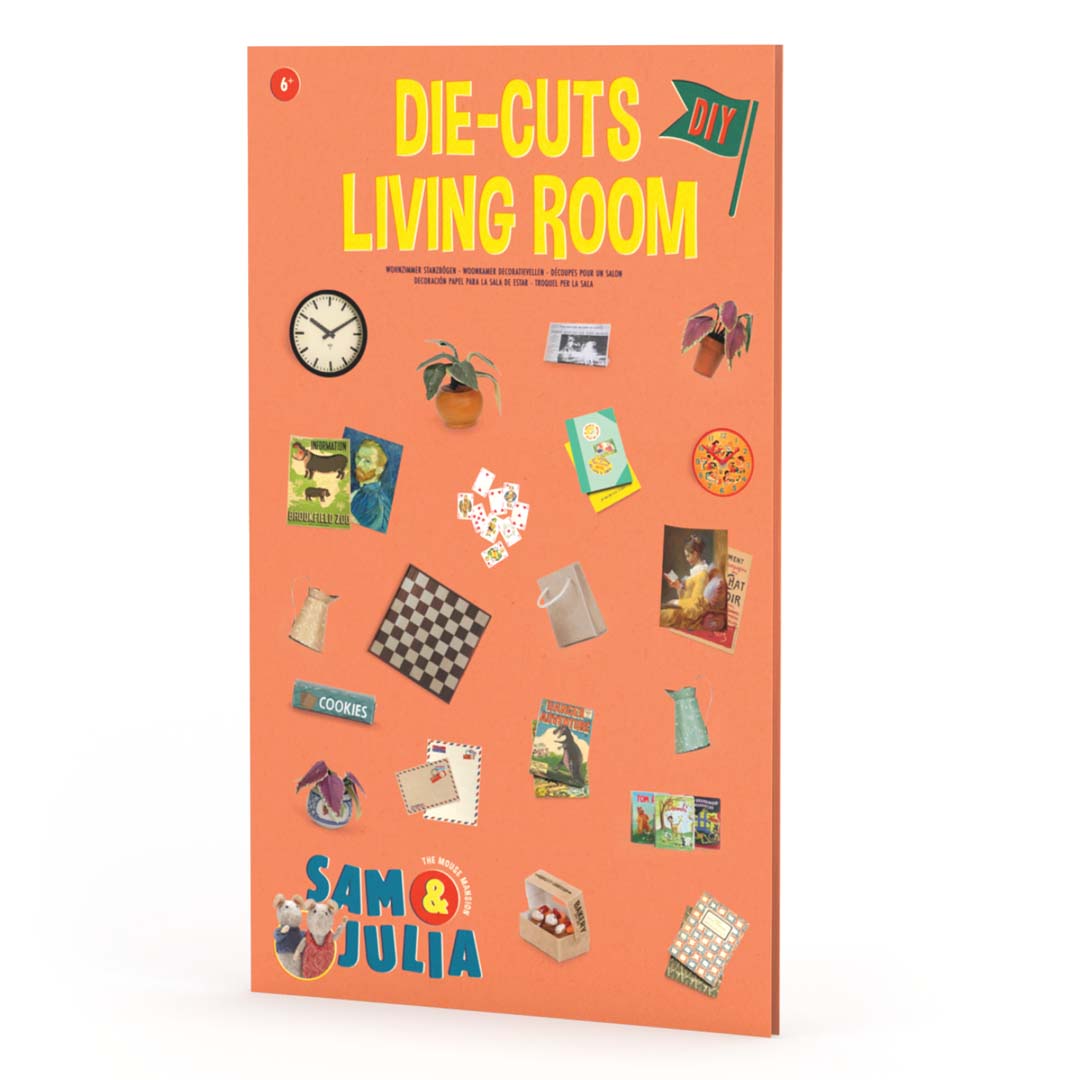 Papier Stanzbögen Set für 1:12 Miniatur Wohnzimmer mit Möbeln und Pflanzen