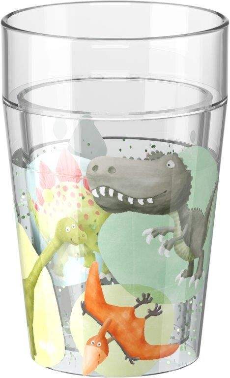 Kinder Glitzerbecher Dino mit funkelndem Dinosaurier-Motiv und BPA-freiem Material