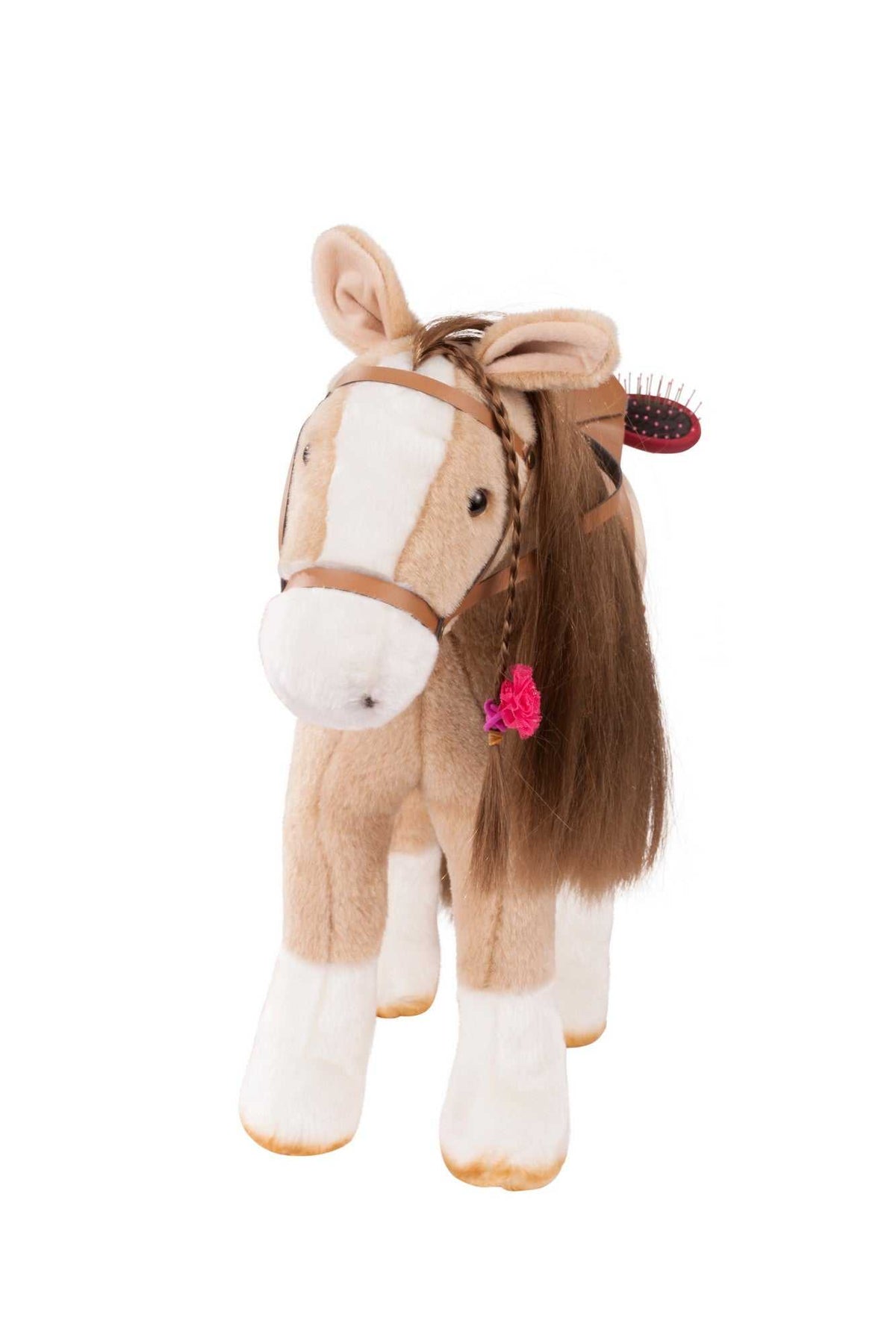 Kämmpferd Beige Stehpferd mit Sattel und Zubehör für Götz Puppen bis 50 cm
