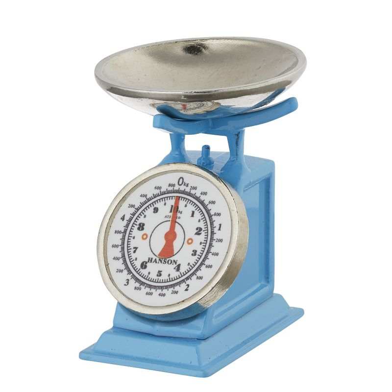 Wichtel Küchenwaage blau mit silberner Schale kleines Küchenaccessoire für Miniaturwelten