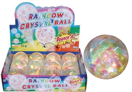 Glitzer- Flummi Rainbow leuchtender großer bunter Spielball mit Glitzer, ca. 100mm Durchmesser, für Kinder ab 3 Jahren