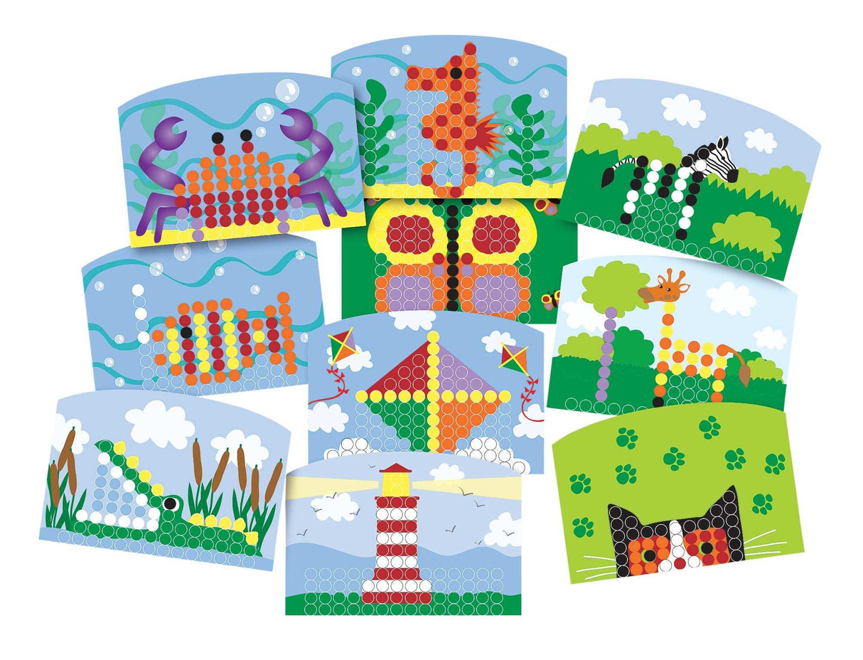 10 bunte Hintergründe für den Perlenbild-Baukasten von Eduplay mit Tiermotiven und Leuchtturm, 29,5x20,5 cm, Papier