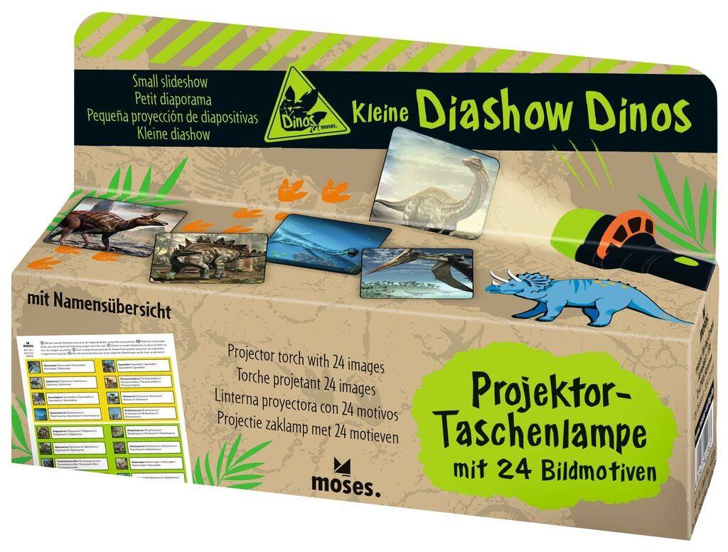 Kleine Diashow Dinos Projektor mit 24 Dinosaurierbildern für Kinderzimmer