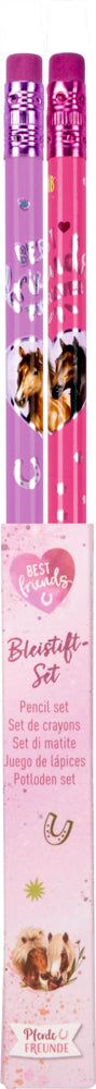 Bleistift-Set Best Friends mit zwei bunten Bleistiften und passenden Radiergummis, Hologramm-Design, Coppenrath
