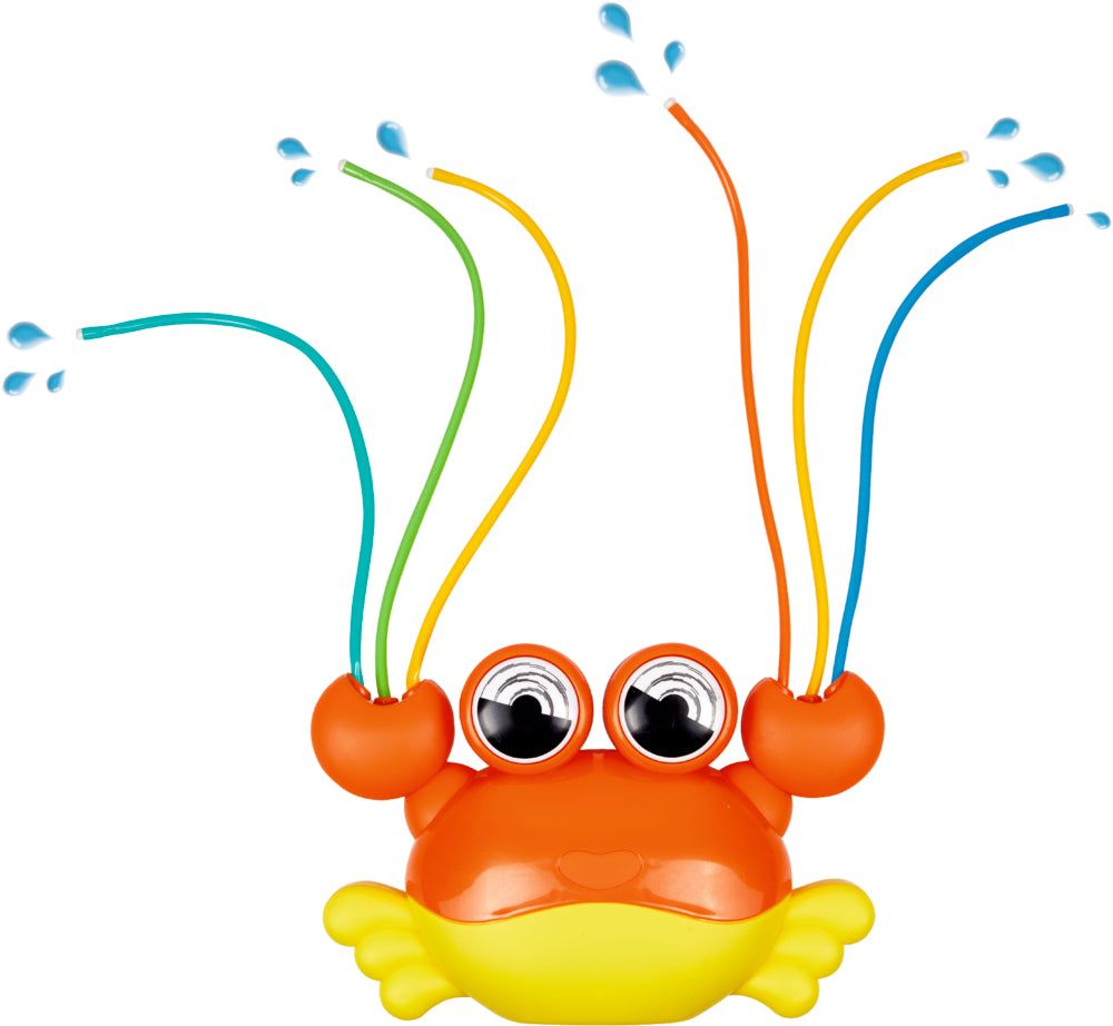 Wassersprinkler Krabbe aus Kunststoff mit 6 beweglichen Wasserschläuchen und drehenden Augen für Spielspaß im Sommer