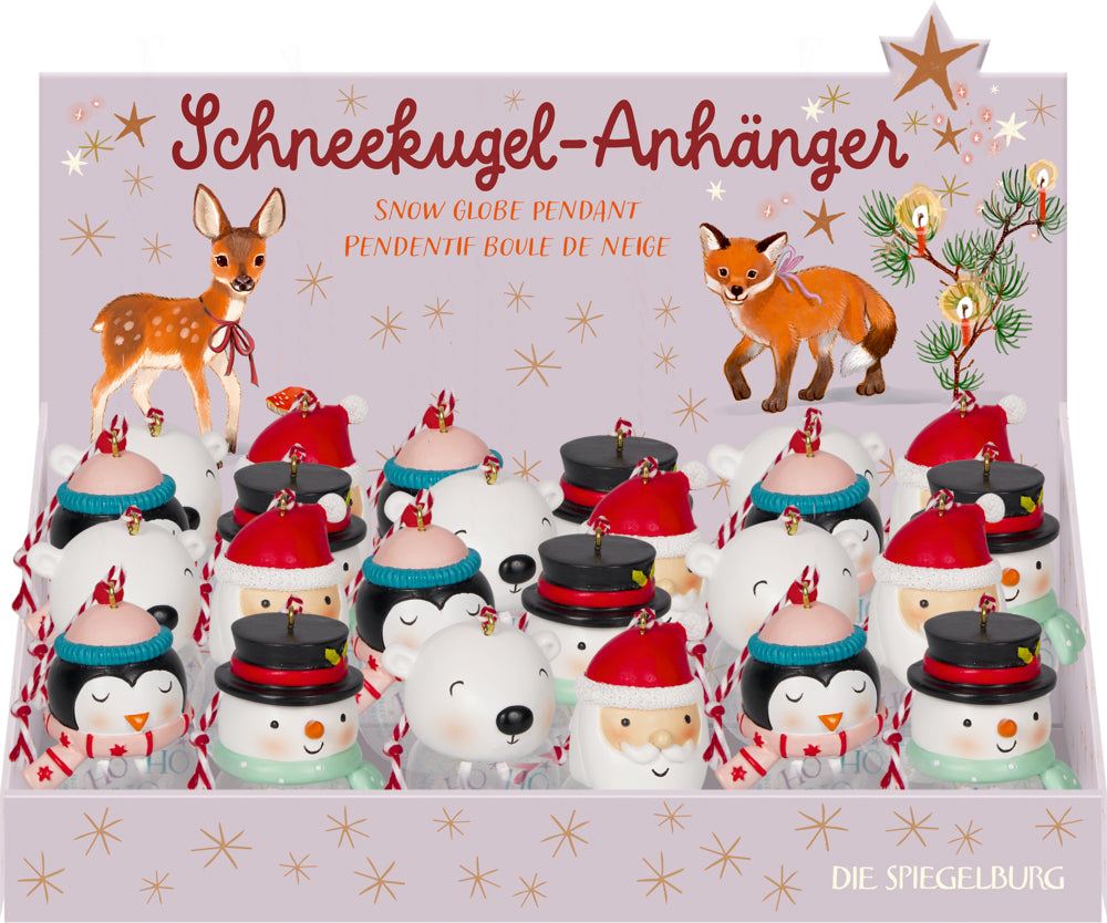 Schneekugel-Anhänger - Wintertiere im Weihnachtswald