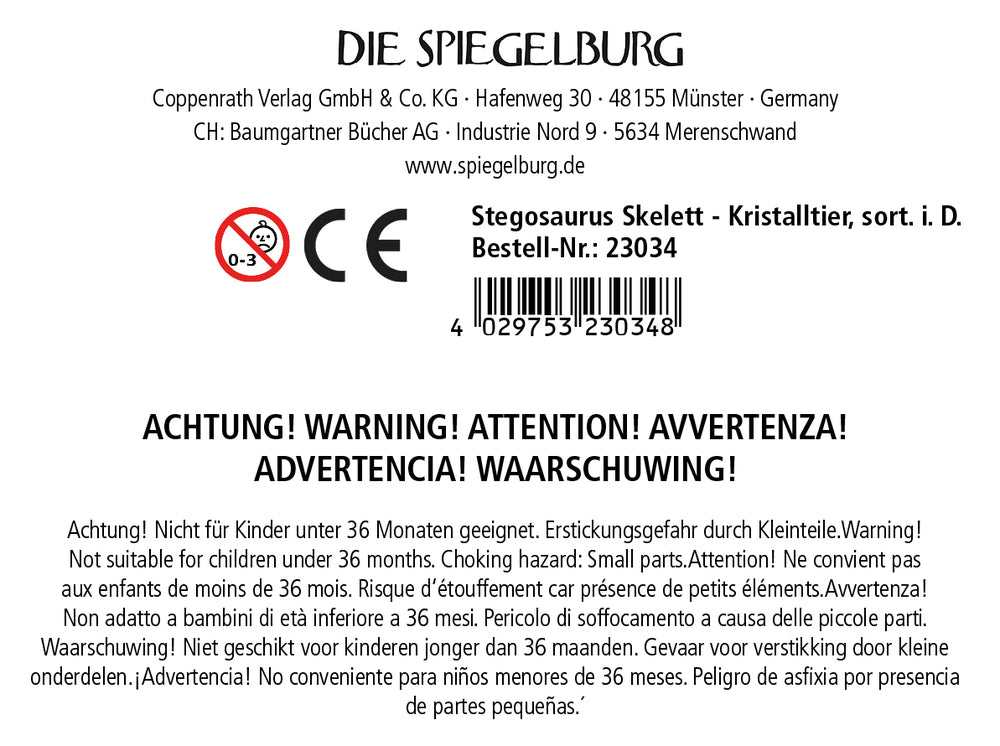 Kristalltier Stegosaurus Skelett