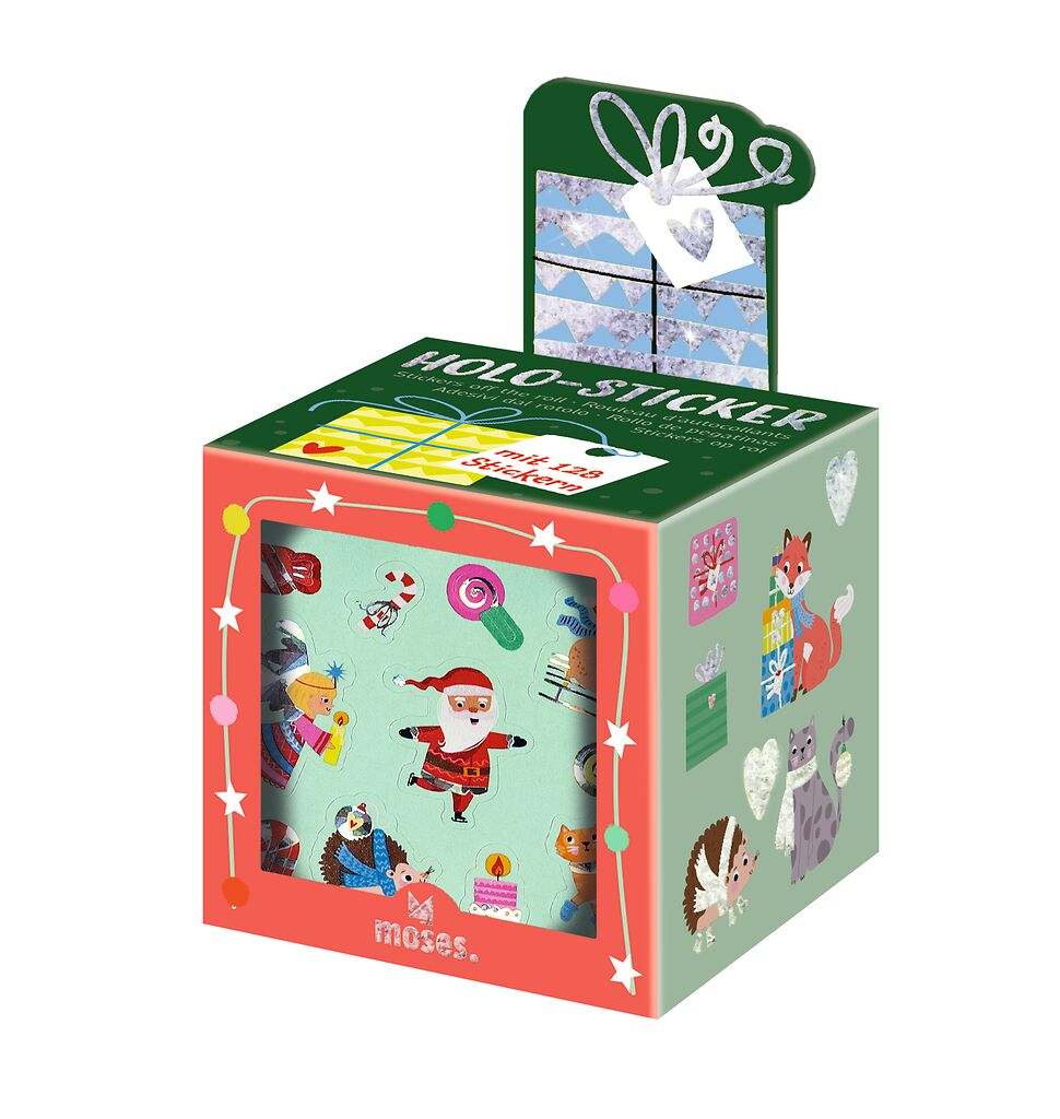 Weihnachtsfreunde Stickerrolle mit 128 holografischen Weihnachtsmotiven in Geschenkbox