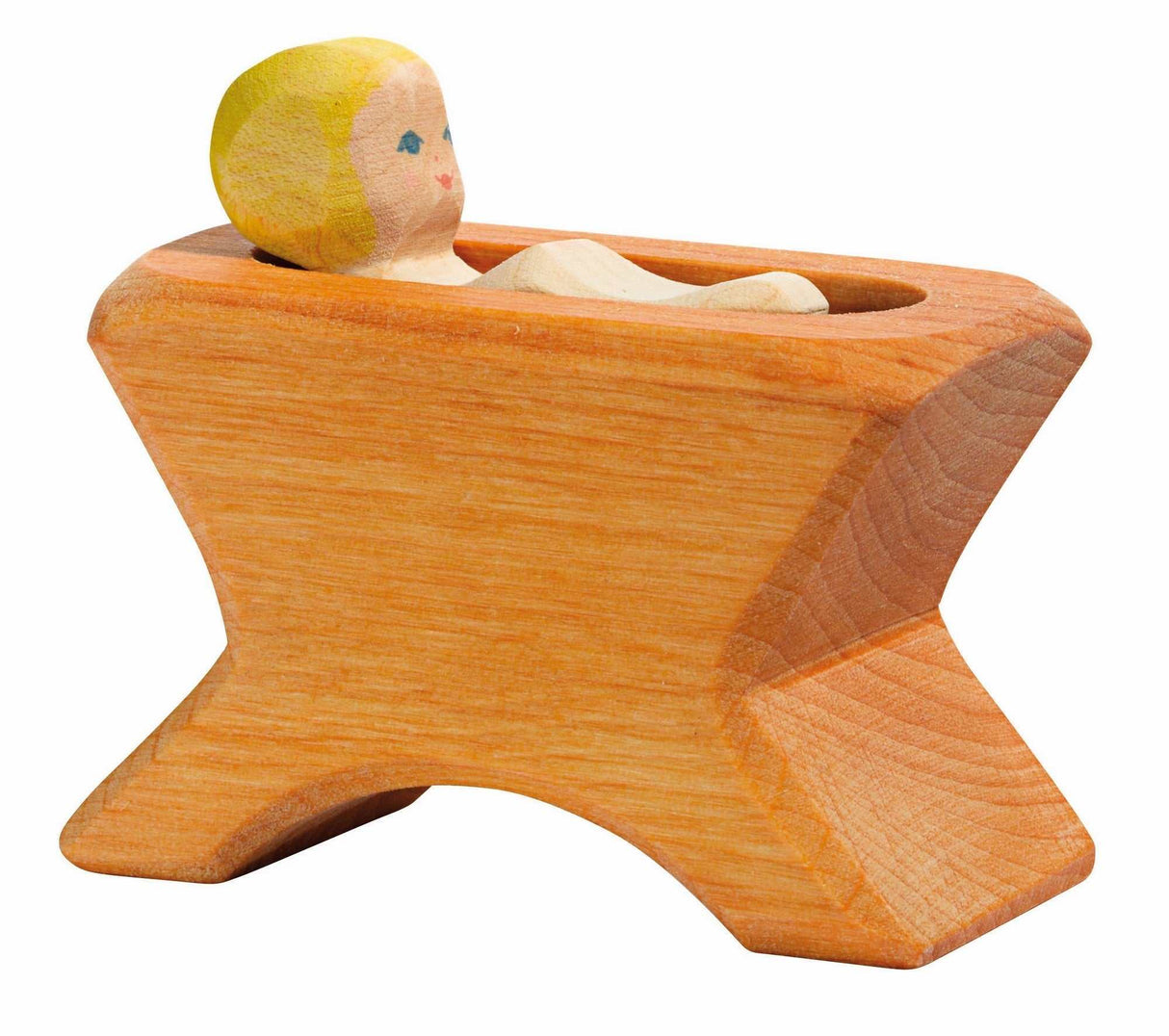 Handcrafted Ostheimer wooden Krippe m. Kind nativity set with sustainable materials, 4.5 cm tall, 8 cm long