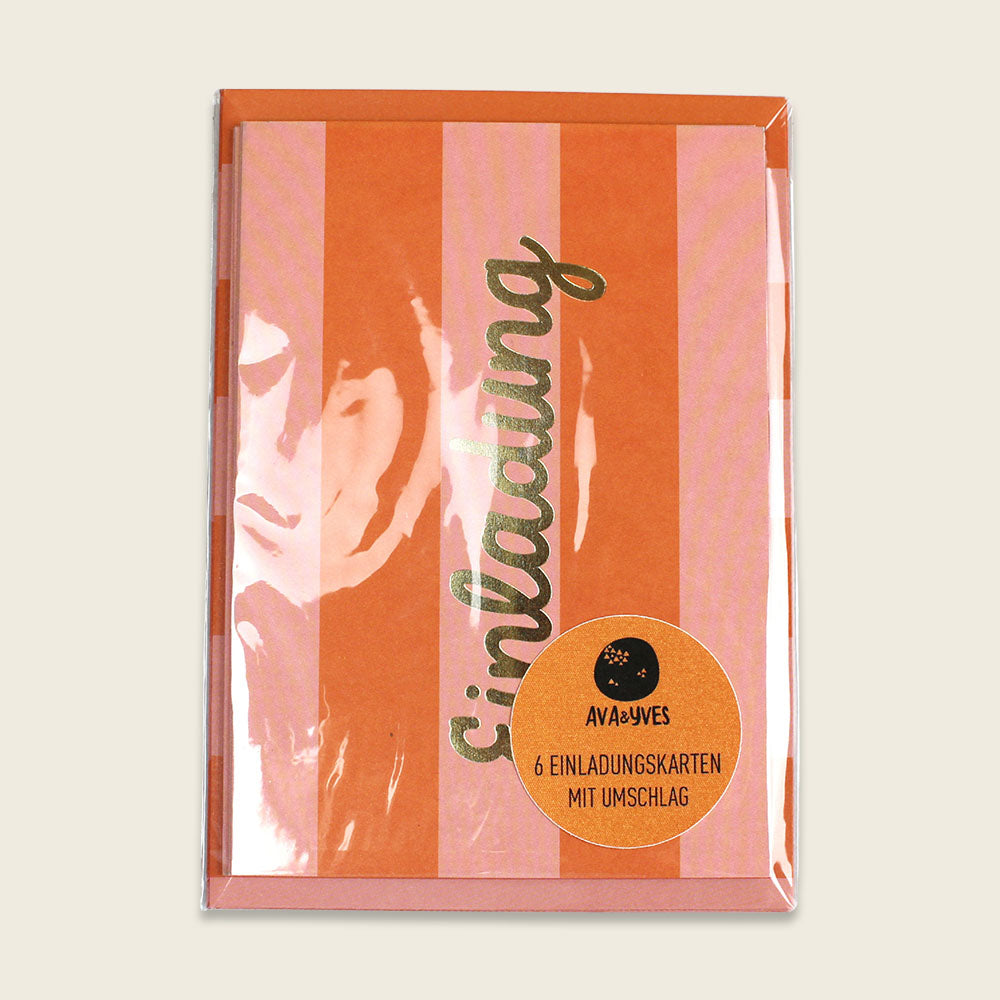 Einladungsset mit Goldfolie Stripes/ orange/rosa