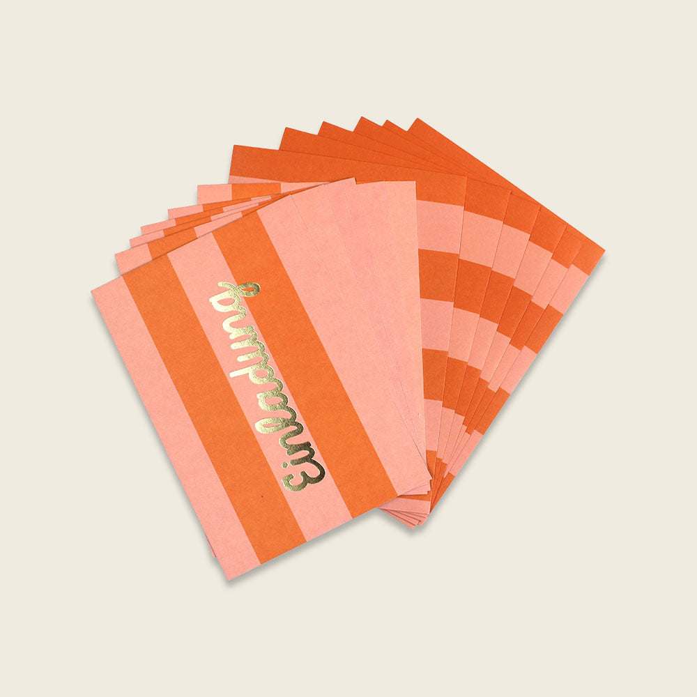 Einladungsset mit Goldfolie Stripes/ orange/rosa