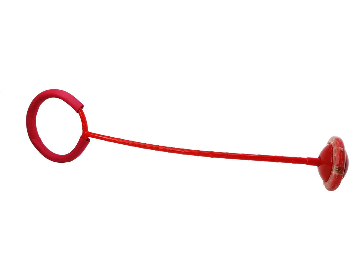Roter Fußkreisel von Fun Trading mit leuchtendem Lichtrad zum Schwingen am Bein für Kinder und Erwachsene